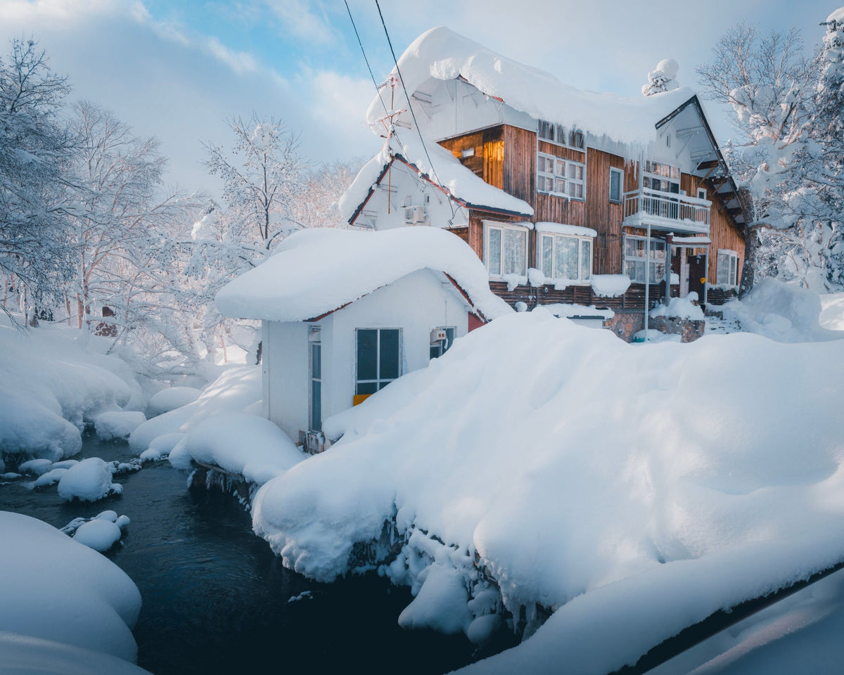 Snowy village street in Nozawa Onsen, Japan