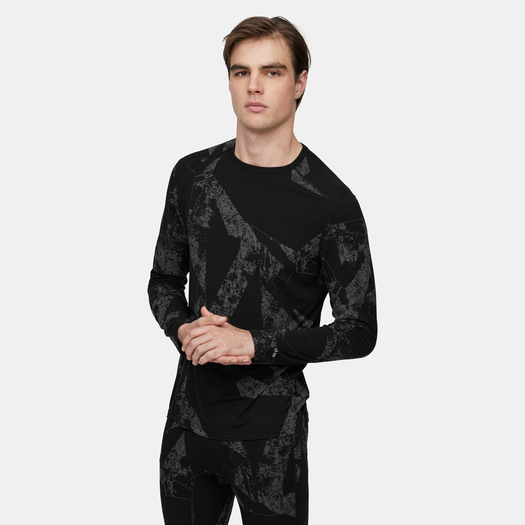 Mens Merino Fractal Lightweight Base Layer Crew