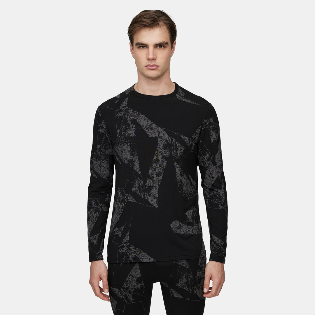 Mens Merino Fractal Lightweight Base Layer Crew