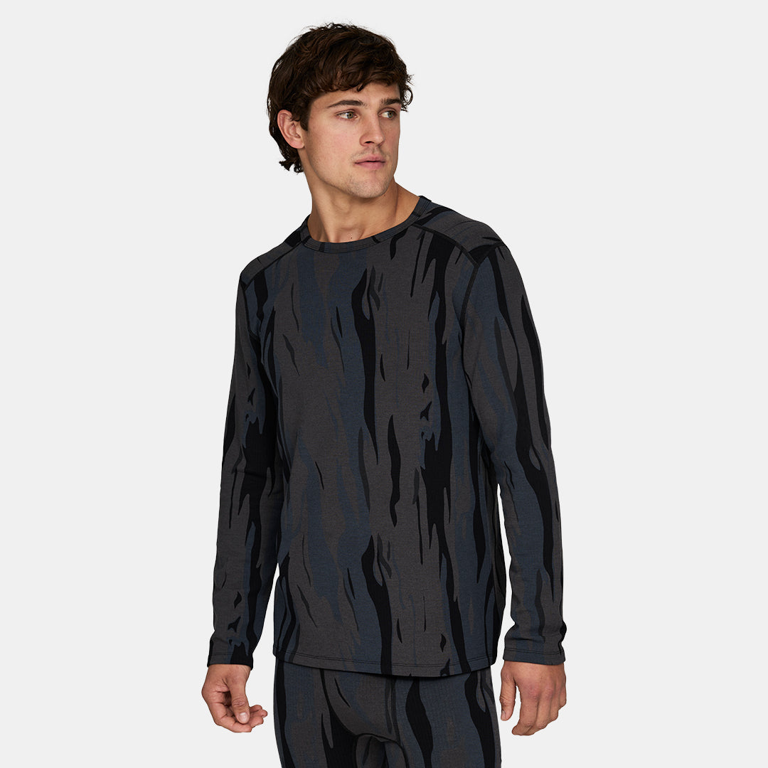 Mens Merino Heavyweight Grid Fleece Base Layer Crew
