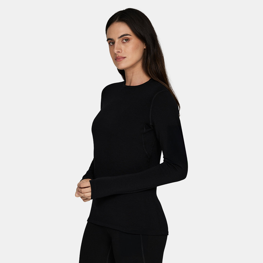Womens Merino Heavyweight Grid Fleece Base Layer Crew